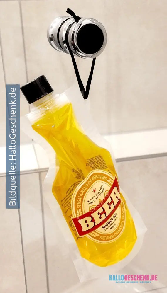 Duschgel mit Zitronenduft • Bier • Beer • ca. 300 ml im PET-Beutel • Scherzartikel • Wiederverwendbar