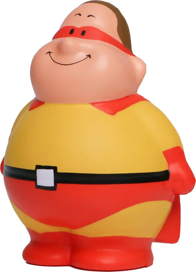 Großmenge mit logo super bert squeezies quetschfigur anti-stress held mit roter maske, gelbem torso und roter hose