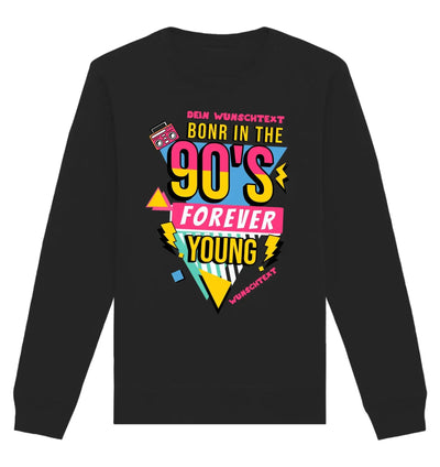 Schwarzer langarm sweatshirt mit auffälligem 90er retro boombox motiv aus der statement-collection mit buntem born in 90s print