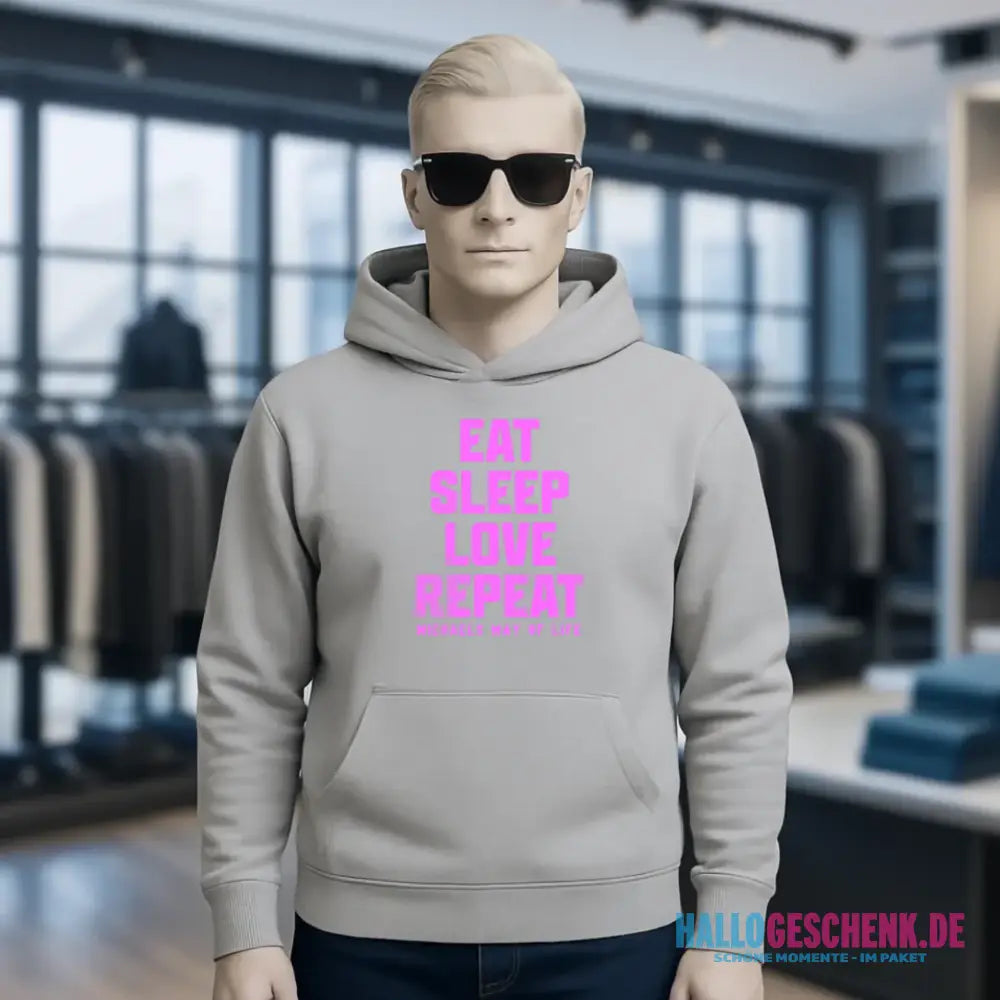 EAT SLEEP LOVE REPEAT + WUNSCHTEXT • Unisex Premium Hoodie XS-5XL aus Bio-Baumwolle für Damen & Herren • Exklusivdesign • personalisiert