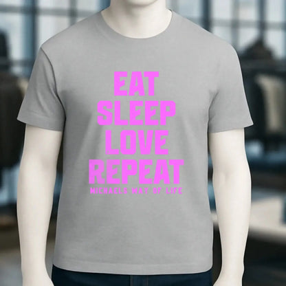 EAT SLEEP LOVE REPEAT + WUNSCHTEXT • Unisex Premium T-Shirt XS-5XL aus Bio-Baumwolle für Damen & Herren • Exklusivdesign • personalisiert