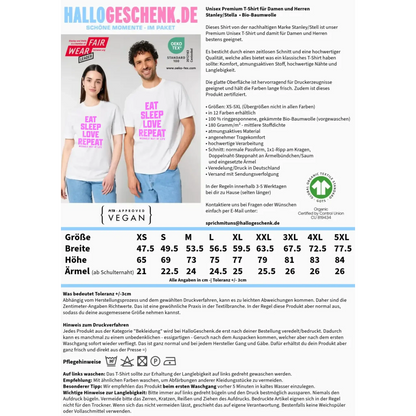 EAT SLEEP LOVE REPEAT + WUNSCHTEXT • Unisex Premium T-Shirt XS-5XL aus Bio-Baumwolle für Damen & Herren • Exklusivdesign • personalisiert
