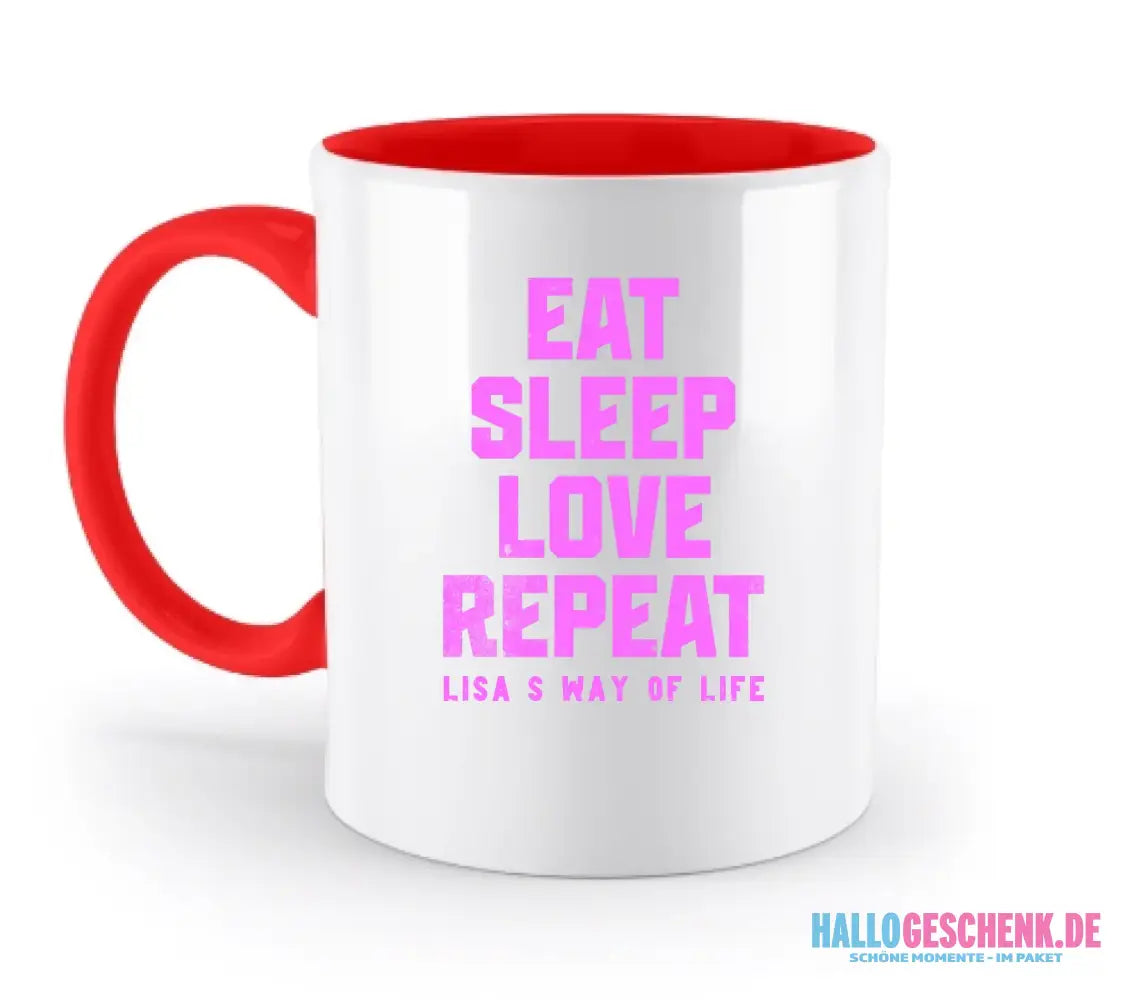 EAT SLEEP LOVE REPEAT + WUNSCHTEXT • zweifarbige Tasse • Exklusivdesign • personalisiert