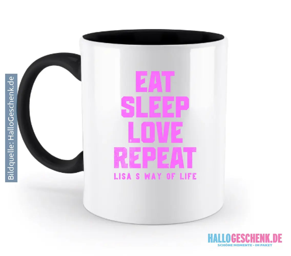 EAT SLEEP LOVE REPEAT + WUNSCHTEXT • zweifarbige Tasse • Exklusivdesign • personalisiert