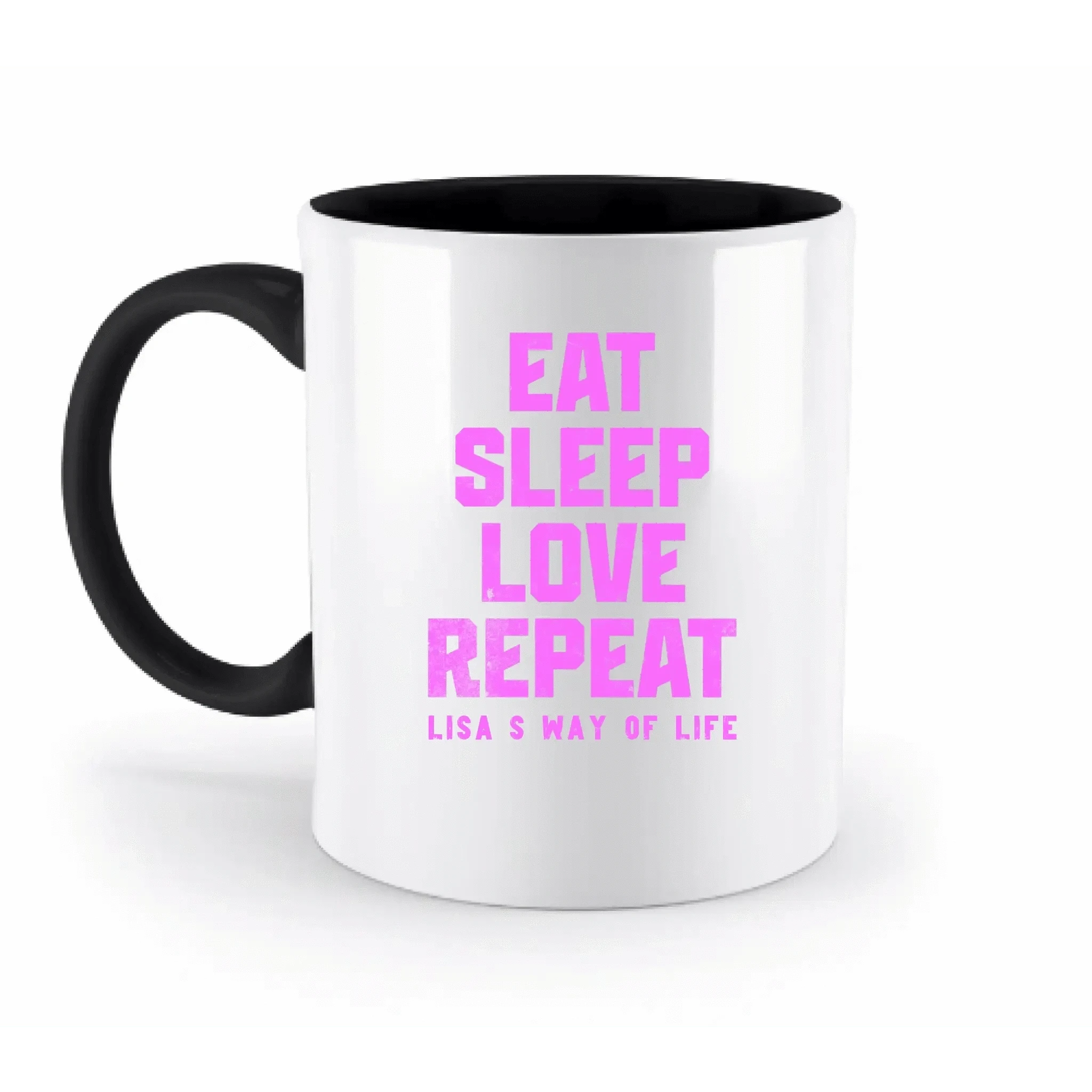 EAT SLEEP LOVE REPEAT + WUNSCHTEXT • zweifarbige Tasse • Exklusivdesign • personalisiert