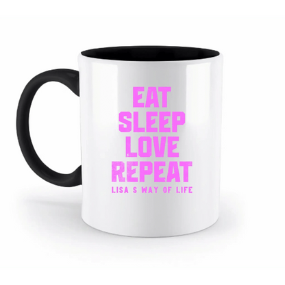 EAT SLEEP LOVE REPEAT + WUNSCHTEXT • zweifarbige Tasse • Exklusivdesign • personalisiert