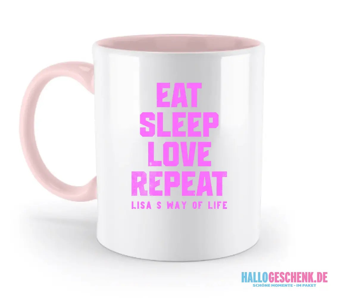 EAT SLEEP LOVE REPEAT + WUNSCHTEXT • zweifarbige Tasse • Exklusivdesign • personalisiert