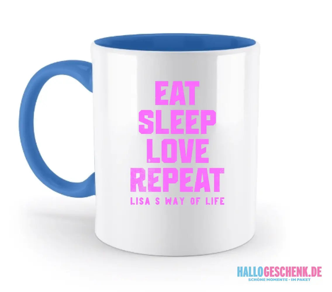 EAT SLEEP LOVE REPEAT + WUNSCHTEXT • zweifarbige Tasse • Exklusivdesign • personalisiert