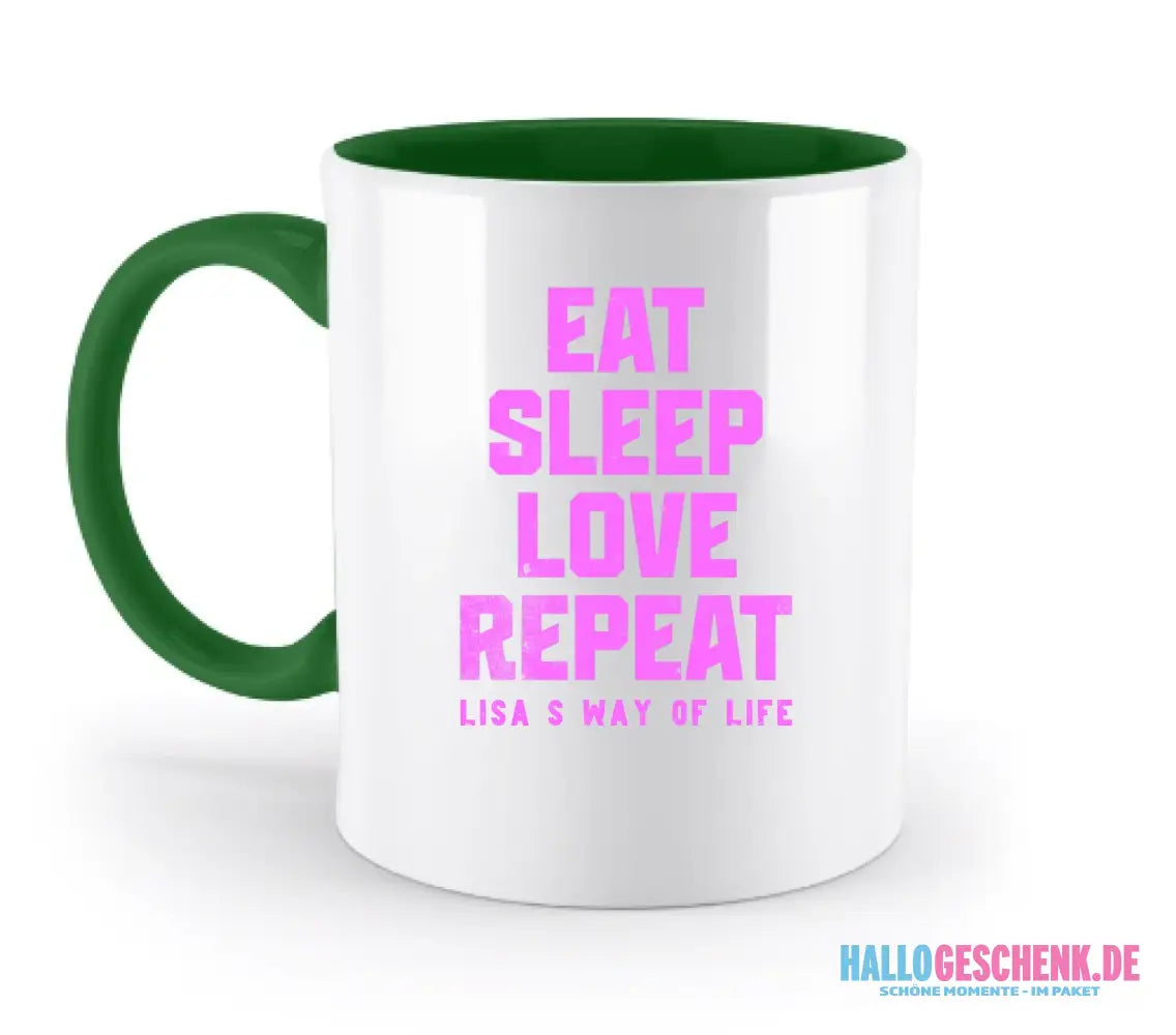 EAT SLEEP LOVE REPEAT + WUNSCHTEXT • zweifarbige Tasse • Exklusivdesign • personalisiert
