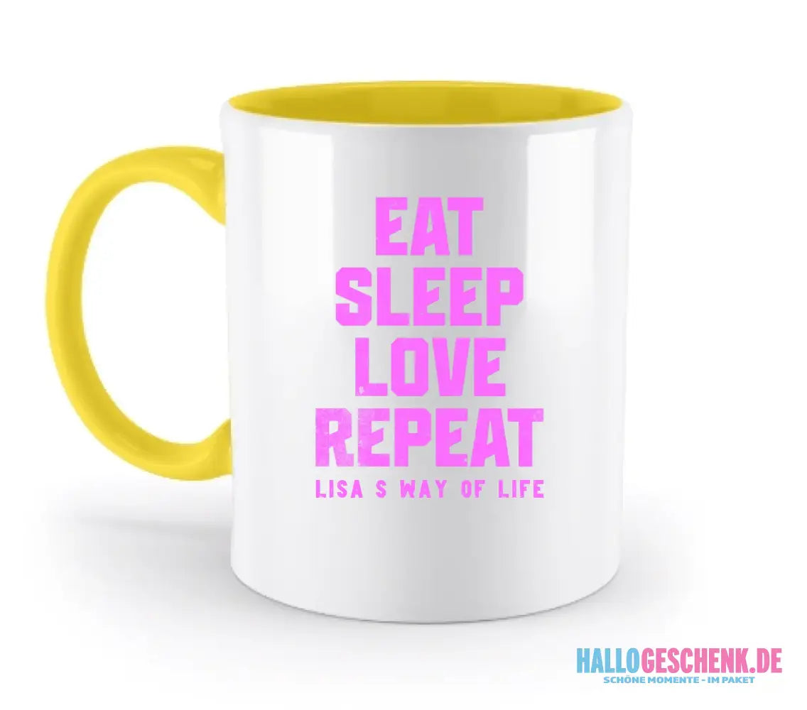 EAT SLEEP LOVE REPEAT + WUNSCHTEXT • zweifarbige Tasse • Exklusivdesign • personalisiert