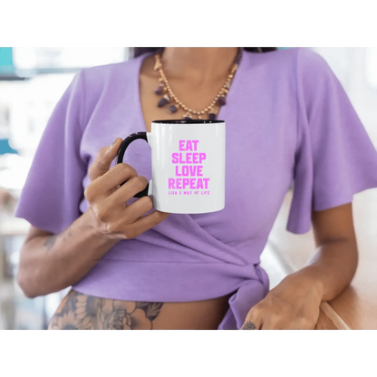 EAT SLEEP LOVE REPEAT + WUNSCHTEXT • zweifarbige Tasse • Exklusivdesign • personalisiert