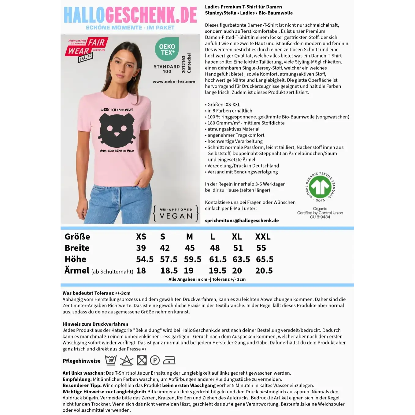 Echte Sternenkarte als Katze + Text • Ladies Premium T-Shirt XS-2XL aus Bio-Baumwolle für Damen • Exklusivdesign • personalisiert
