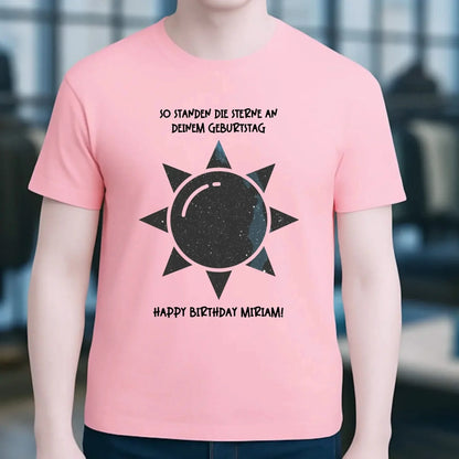 Echte Sternenkarte in Sonnenform mit Ort/Zeit und deinem Text • Unisex Premium T-Shirt XS-5XL aus Bio-Baumwolle für Damen & Herren • Exklusivdesign • personalisiert