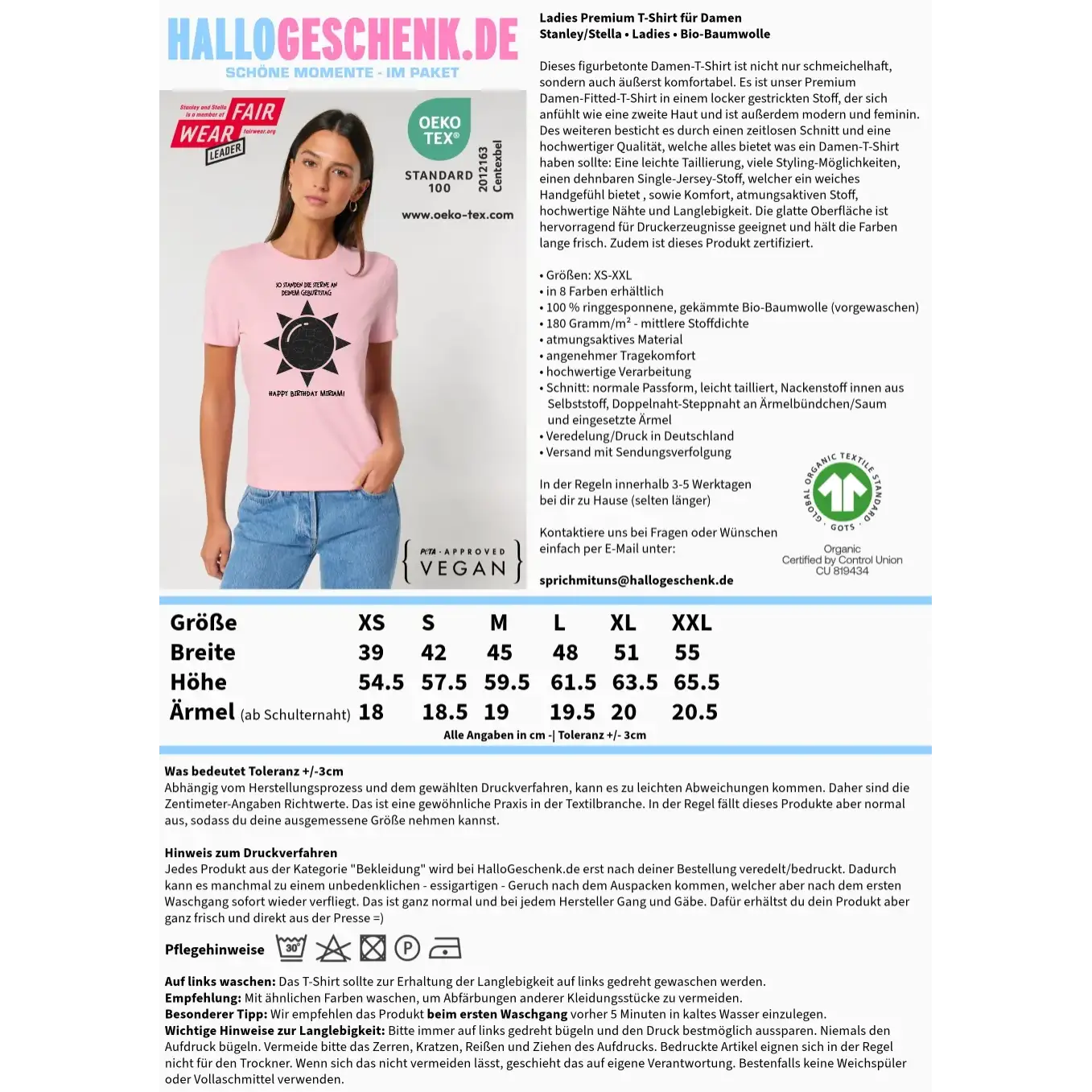 Echte Sternenkarte in Sonnenform mit Ort/Zeit und deinem Text • Ladies Premium T-Shirt XS-2XL aus Bio-Baumwolle für Damen • Exklusivdesign • personalisiert