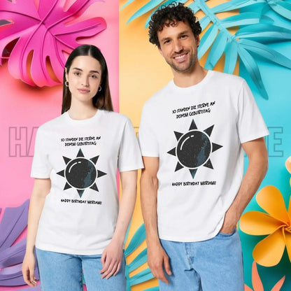 Echte Sternenkarte in Sonnenform mit Ort/Zeit und deinem Text • Unisex Premium T-Shirt XS-5XL aus Bio-Baumwolle für Damen & Herren • Exklusivdesign • personalisiert