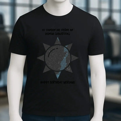 Echte Sternenkarte in Sonnenform mit Ort/Zeit und deinem Text • Unisex Premium T-Shirt XS-5XL aus Bio-Baumwolle für Damen & Herren • Exklusivdesign • personalisiert