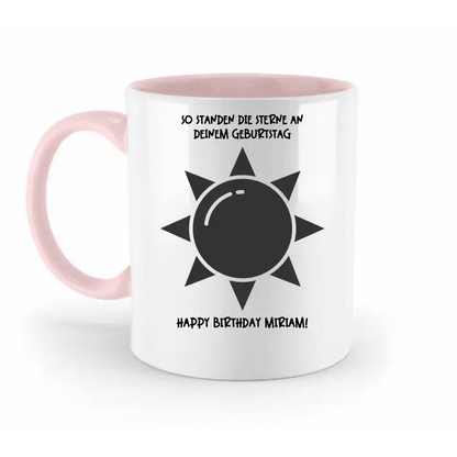 Echte Sternenkarte in Sonnenform mit Ort/Zeit und deinen Text • zweifarbige Tasse • Exklusivdesign • personalisiert