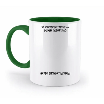 Echte Sternenkarte in Sonnenform mit Ort/Zeit und deinen Text • zweifarbige Tasse • Exklusivdesign • personalisiert
