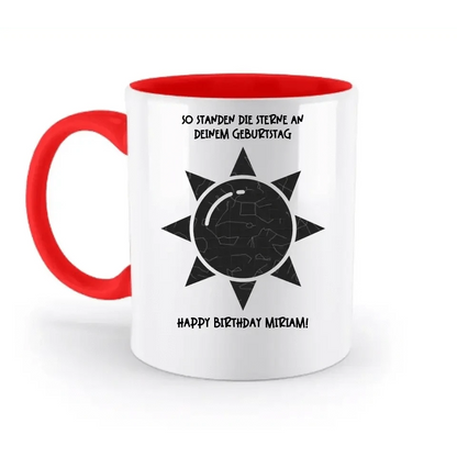 Echte Sternenkarte in Sonnenform mit Ort/Zeit und deinen Text • zweifarbige Tasse • Exklusivdesign • personalisiert