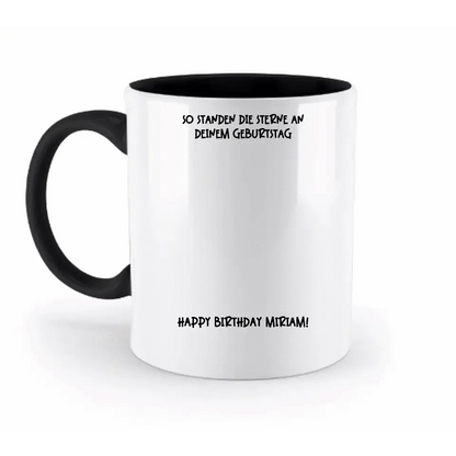 Echte Sternenkarte in Sonnenform mit Ort/Zeit und deinen Text • zweifarbige Tasse • Exklusivdesign • personalisiert