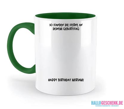 Echte Sternenkarte in Sonnenform mit Ort/Zeit und deinen Text • zweifarbige Tasse • Exklusivdesign • personalisiert