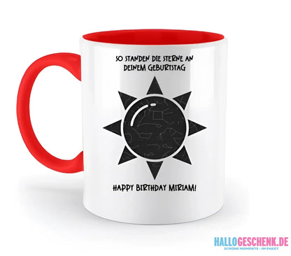 Echte Sternenkarte in Sonnenform mit Ort/Zeit und deinen Text • zweifarbige Tasse • Exklusivdesign • personalisiert
