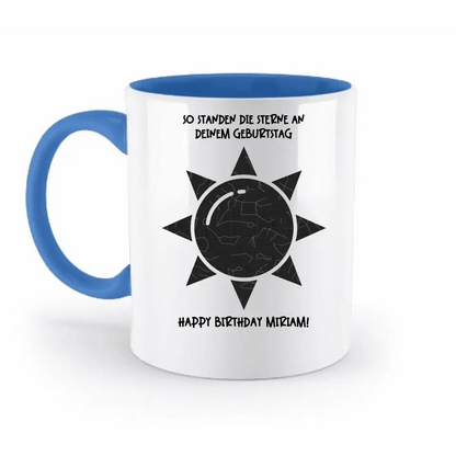 Echte Sternenkarte in Sonnenform mit Ort/Zeit und deinen Text • zweifarbige Tasse • Exklusivdesign • personalisiert