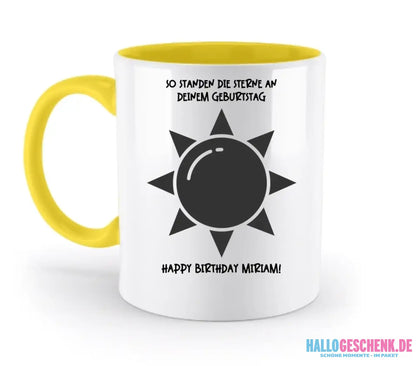 Echte Sternenkarte in Sonnenform mit Ort/Zeit und deinen Text • zweifarbige Tasse • Exklusivdesign • personalisiert