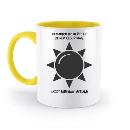 Echte Sternenkarte in Sonnenform mit Ort/Zeit und deinen Text • zweifarbige Tasse • Exklusivdesign • personalisiert