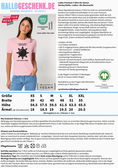 Echte Sternenkarte in Sonnenform mit Ort/Zeit und deinem Text • Ladies Premium T-Shirt XS - 2XL aus Bio - Baumwolle für Damen • Exklusivdesign • personalisiert von HalloGeschenk.de