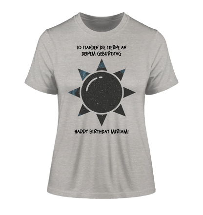 Echte Sternenkarte in Sonnenform mit Ort/Zeit und deinem Text • Ladies Premium T-Shirt XS - 2XL aus Bio - Baumwolle für Damen • Exklusivdesign • personalisiert von HalloGeschenk.de