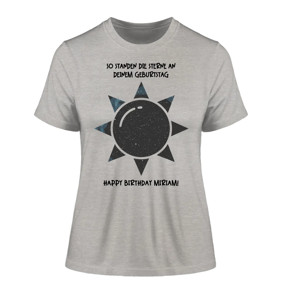 Echte Sternenkarte in Sonnenform mit Ort/Zeit und deinem Text • Ladies Premium T-Shirt XS - 2XL aus Bio - Baumwolle für Damen • Exklusivdesign • personalisiert von HalloGeschenk.de