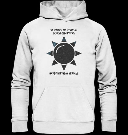 Echte Sternenkarte in Sonnenform mit Ort/Zeit und deinem Text • Unisex Premium Hoodie XS-5XL aus Bio-Baumwolle für Damen & Herren • Exklusivdesign • personalisiert