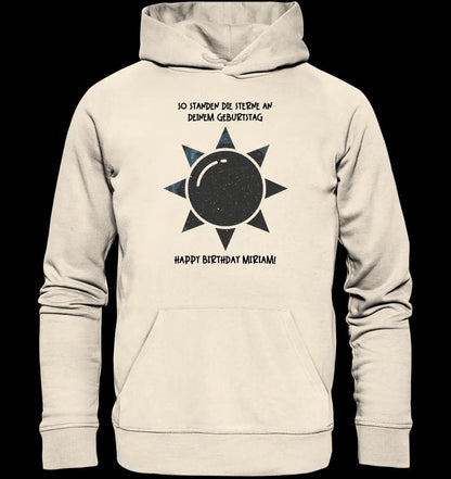 Echte Sternenkarte in Sonnenform mit Ort/Zeit und deinem Text • Unisex Premium Hoodie XS-5XL aus Bio-Baumwolle für Damen & Herren • Exklusivdesign • personalisiert