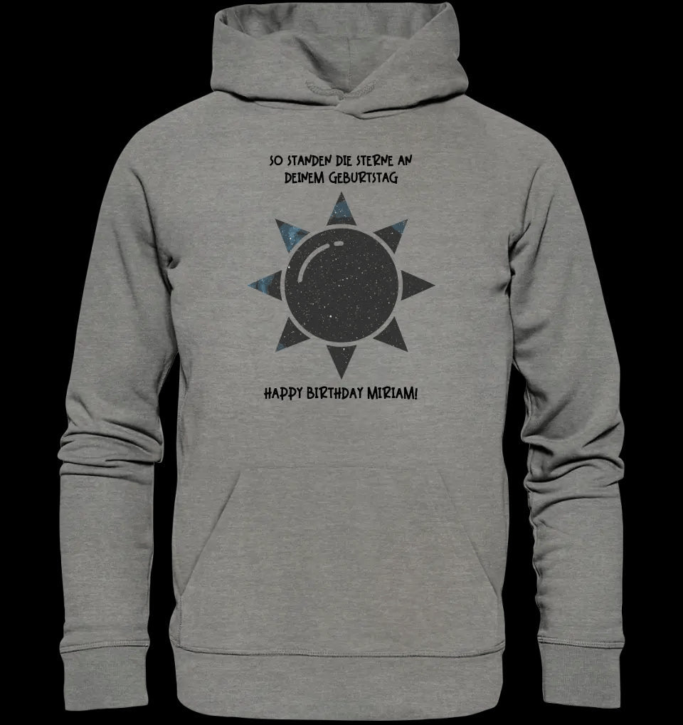 Echte Sternenkarte in Sonnenform mit Ort/Zeit und deinem Text • Unisex Premium Hoodie XS-5XL aus Bio-Baumwolle für Damen & Herren • Exklusivdesign • personalisiert