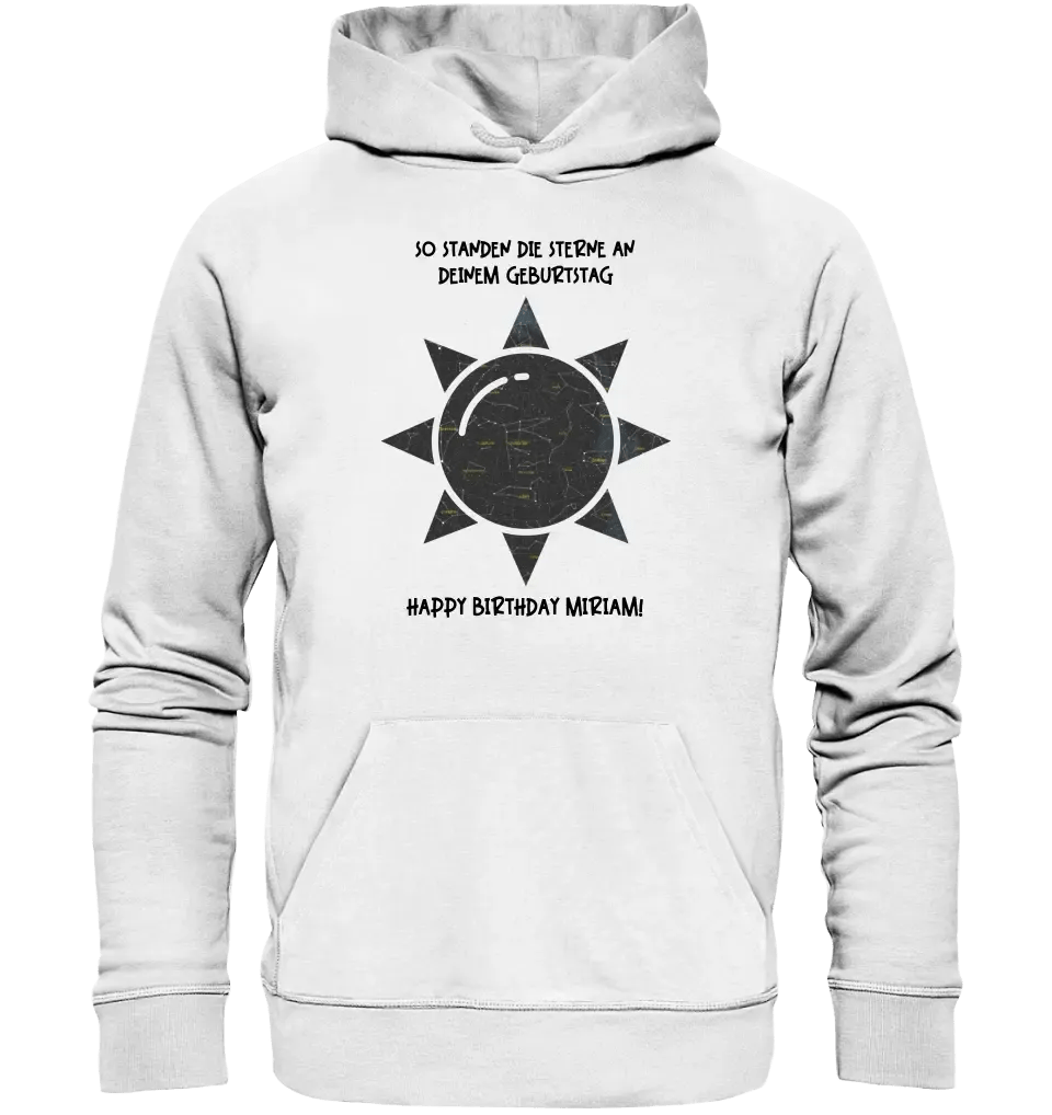 Echte Sternenkarte in Sonnenform mit Ort/Zeit und deinem Text • Unisex Premium Hoodie XS - 5XL aus Bio - Baumwolle für Damen & Herren • Exklusivdesign • personalisiert von HalloGeschenk.de