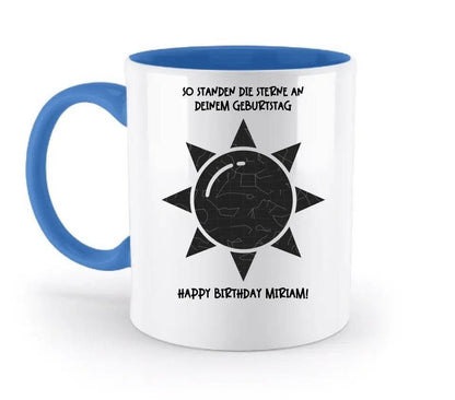 Echte Sternenkarte in Sonnenform mit Ort/Zeit und deinen Text • zweifarbige Tasse • Exklusivdesign • personalisiert