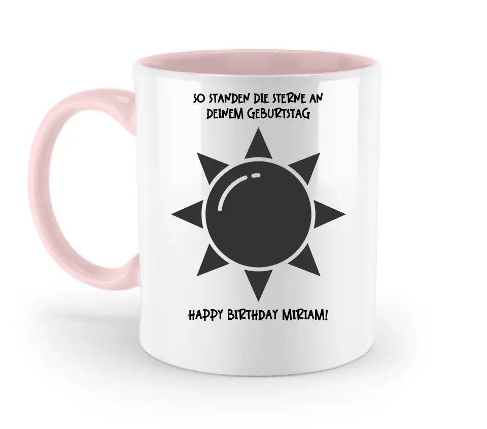 Echte Sternenkarte in Sonnenform mit Ort/Zeit und deinen Text • zweifarbige Tasse • Exklusivdesign • personalisiert