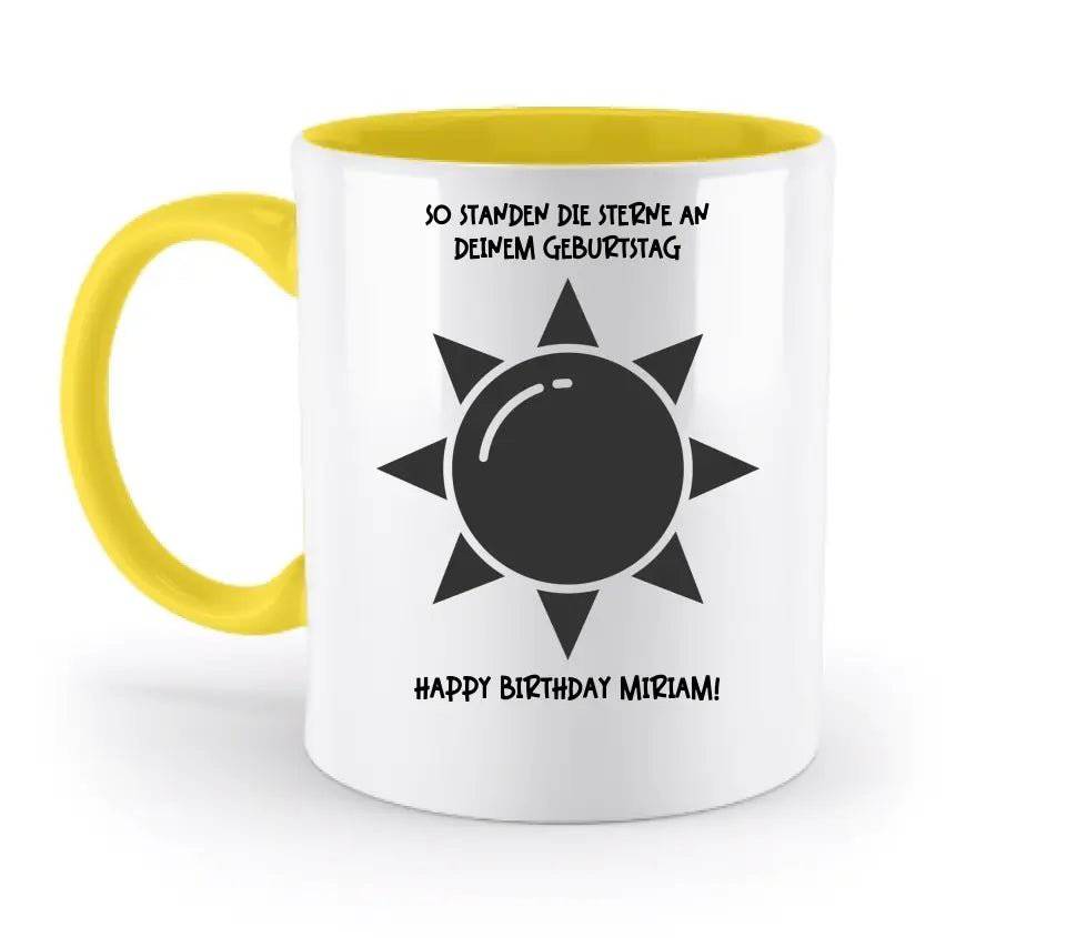 Echte Sternenkarte in Sonnenform mit Ort/Zeit und deinen Text • zweifarbige Tasse • Exklusivdesign • personalisiert