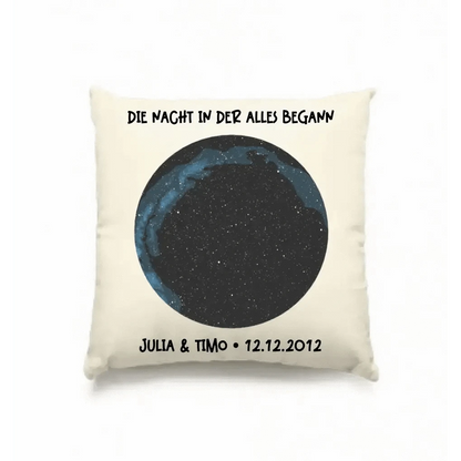 Echte Sternenkarte mit Ort/Zeit und deinem Text • Kissen 40x40 cm • personalisiert