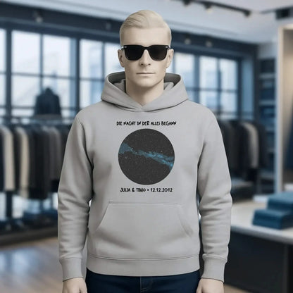 Echte Sternenkarte mit Ort/Zeit und deinem Text • Unisex Premium Hoodie XS-5XL aus Bio-Baumwolle für Damen & Herren • Exklusivdesign • personalisiert