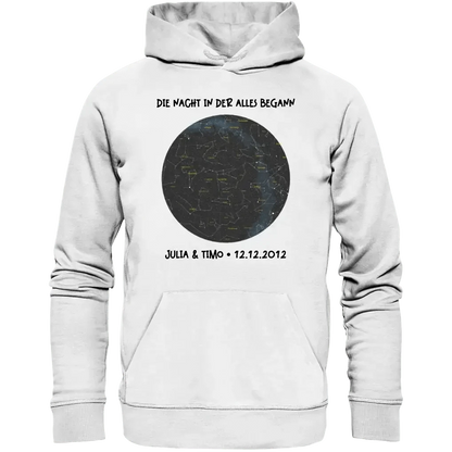 Echte Sternenkarte mit Ort/Zeit und deinem Text • Unisex Premium Hoodie XS-5XL aus Bio-Baumwolle für Damen & Herren • Exklusivdesign • personalisiert
