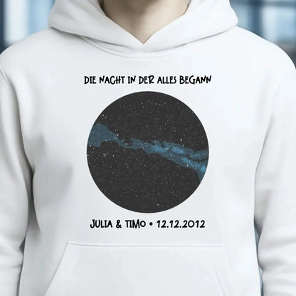 Echte Sternenkarte mit Ort/Zeit und deinem Text • Unisex Premium Hoodie XS-5XL aus Bio-Baumwolle für Damen & Herren • Exklusivdesign • personalisiert