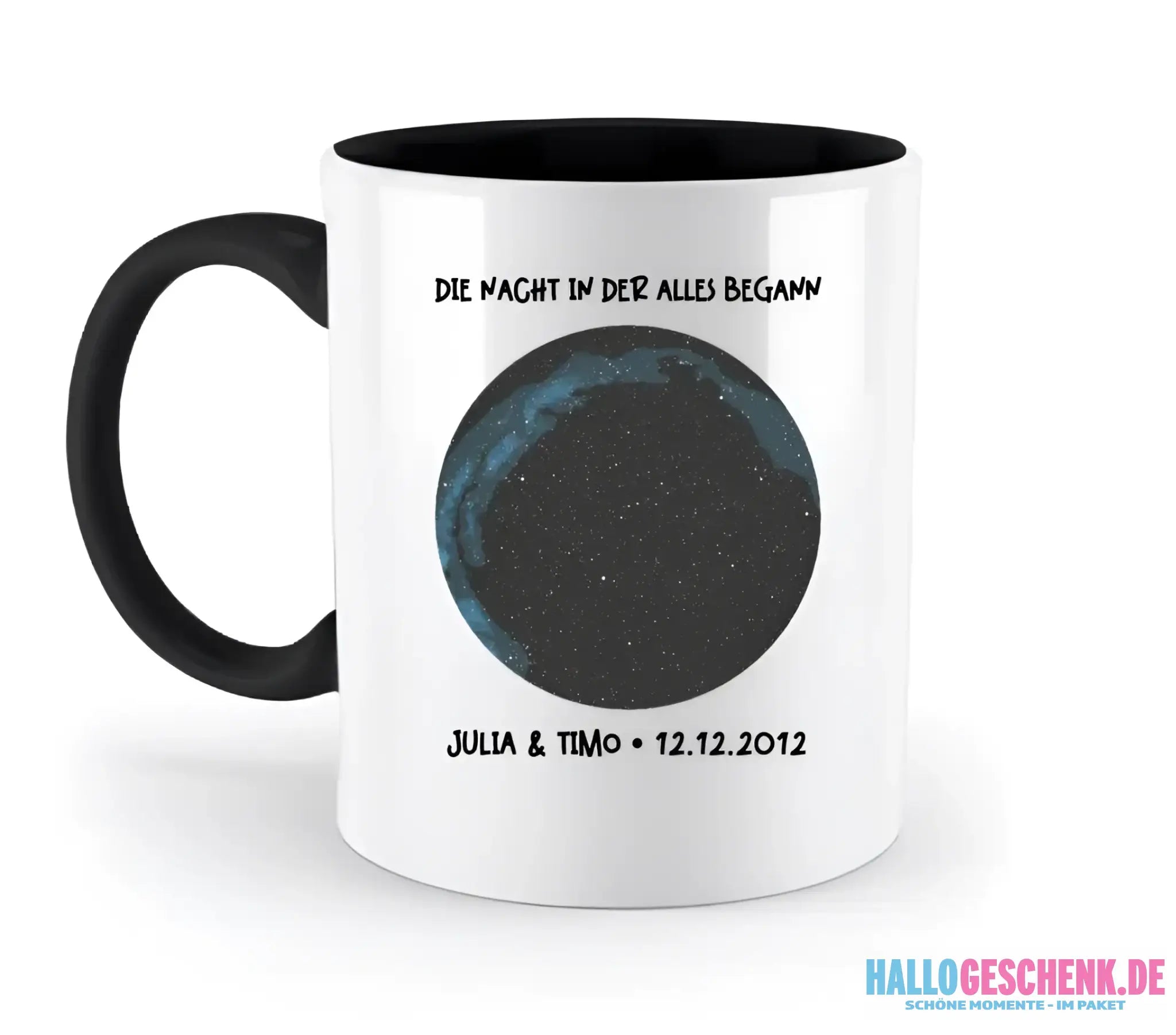 Echte Sternenkarte mit Ort/Zeit und deinem Text • zweifarbige Tasse • Exklusivdesign • personalisiert - zweifarbige