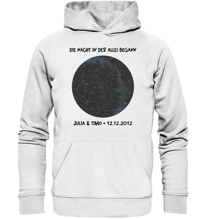 Echte Sternenkarte mit Ort/Zeit und deinem Text • Unisex Premium Hoodie XS - 5XL aus Bio - Baumwolle für Damen & Herren • Exklusivdesign • personalisiert von HalloGeschenk.de