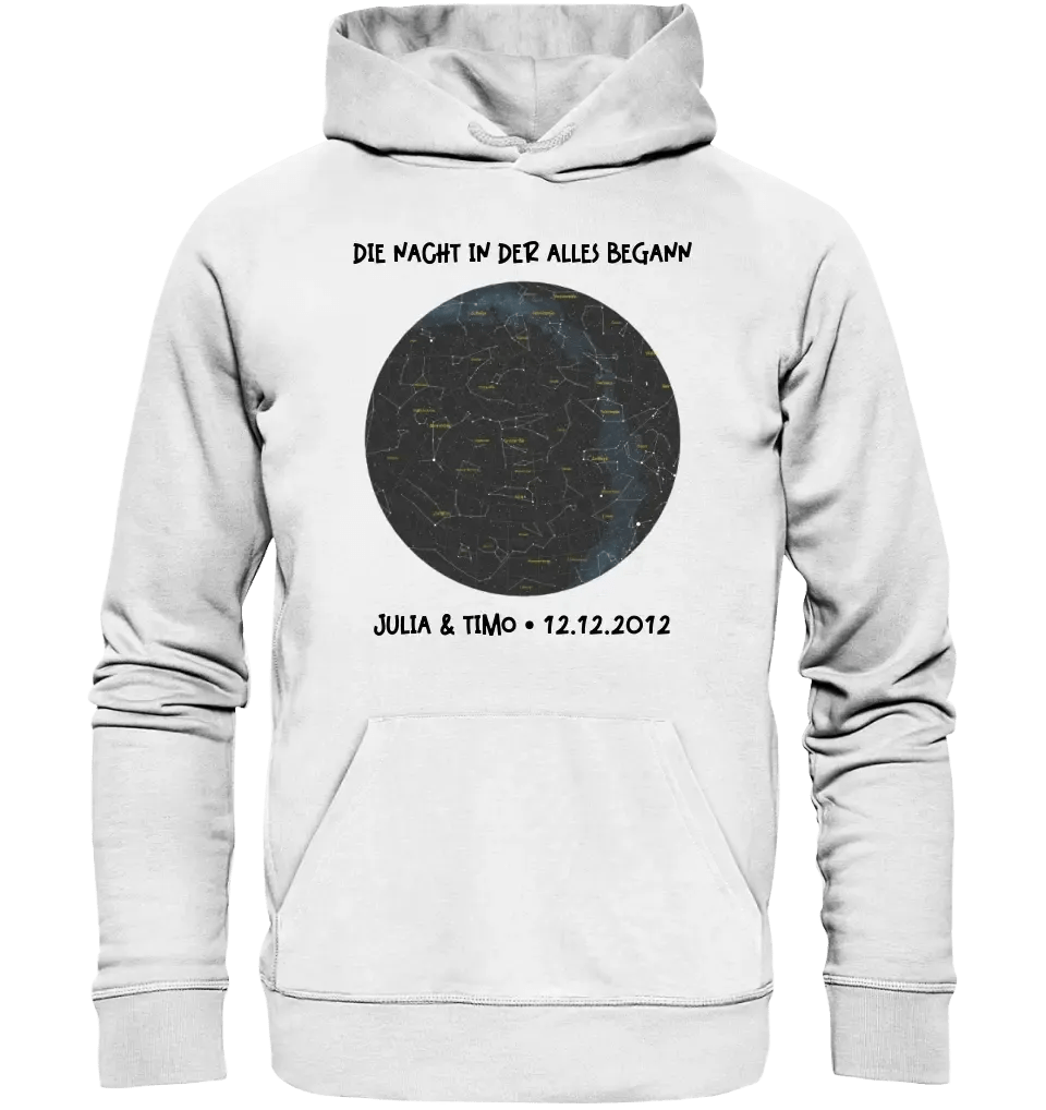 Echte Sternenkarte mit Ort/Zeit und deinem Text • Unisex Premium Hoodie XS-5XL aus Bio-Baumwolle für Damen & Herren • Exklusivdesign • personalisiert