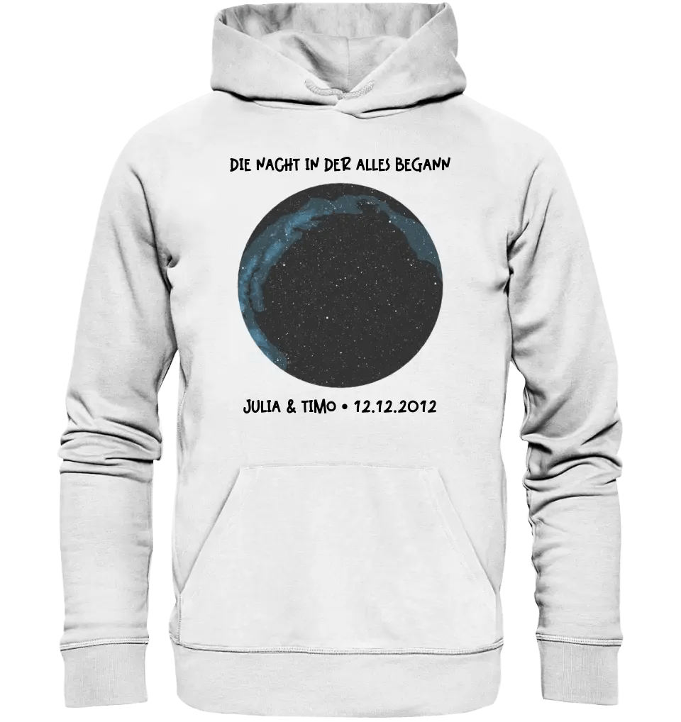 Echte Sternenkarte mit Ort/Zeit und deinem Text • Unisex Premium Hoodie XS - 5XL aus Bio - Baumwolle für Damen & Herren • Exklusivdesign • personalisiert von HalloGeschenk.de