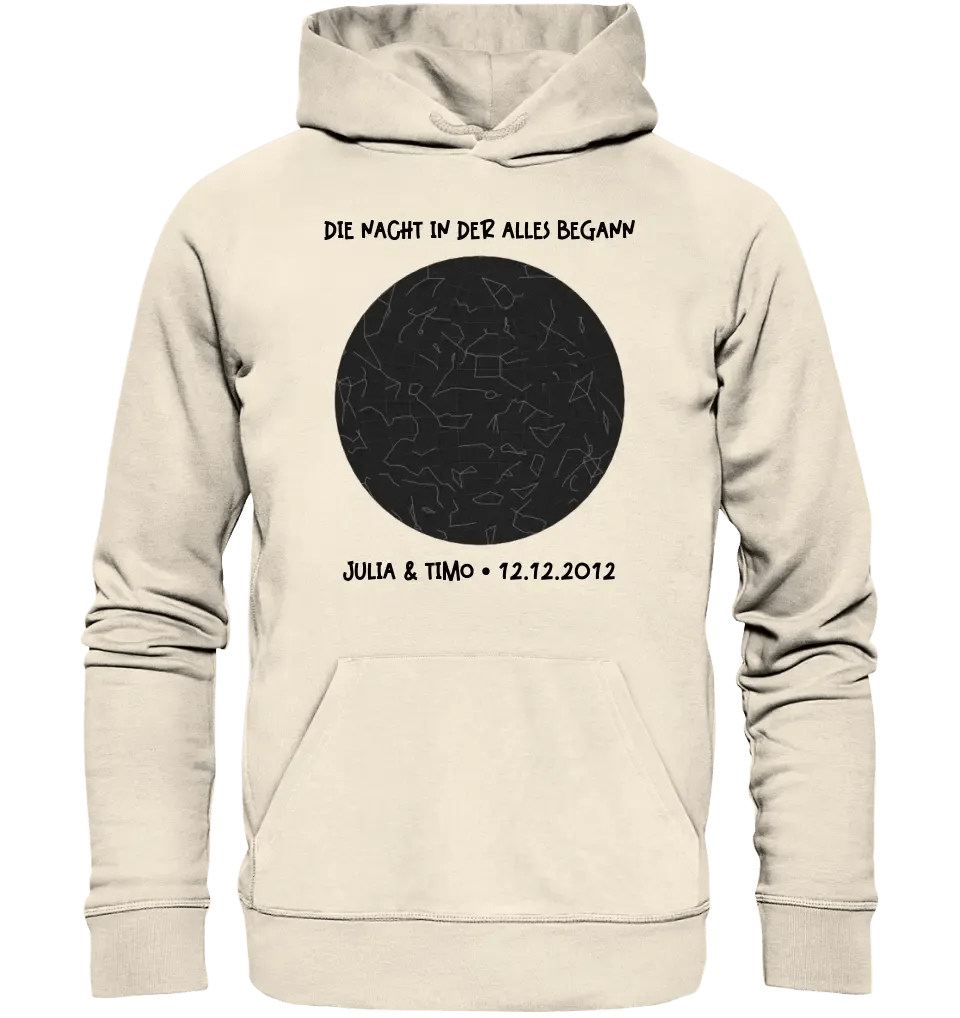 Echte Sternenkarte mit Ort/Zeit und deinem Text • Unisex Premium Hoodie XS - 5XL aus Bio - Baumwolle für Damen & Herren • Exklusivdesign • personalisiert von HalloGeschenk.de