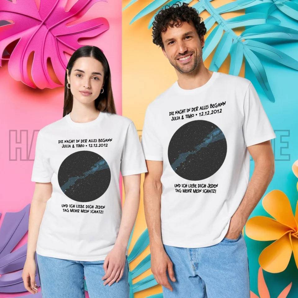 Echte Sternenkarte mit Ort/Zeit und deinem Text • Unisex Premium T-Shirt XS-5XL aus Bio-Baumwolle für Damen & Herren • Exklusivdesign • personalisiert