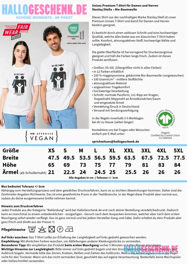 Echte Sternenkarte + Text • Kleine Familie • werdende Eltern • Unisex Premium T-Shirt XS-5XL aus Bio-Baumwolle